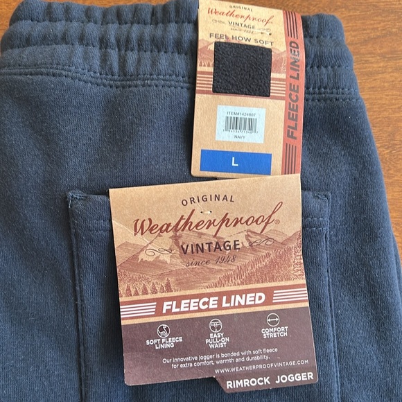 Navy Weatherproof Vintage Fleece Lined Rimrock Jogger, size large - Picture 2 of 6